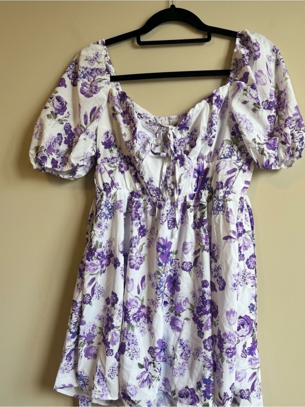 White Dress with Purple Floral Print